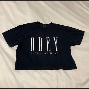 NWOT Obey Box Crop T-shirt, Black, Size M